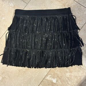 Black Studded Fringe Mini Skirt Size Large NWOT